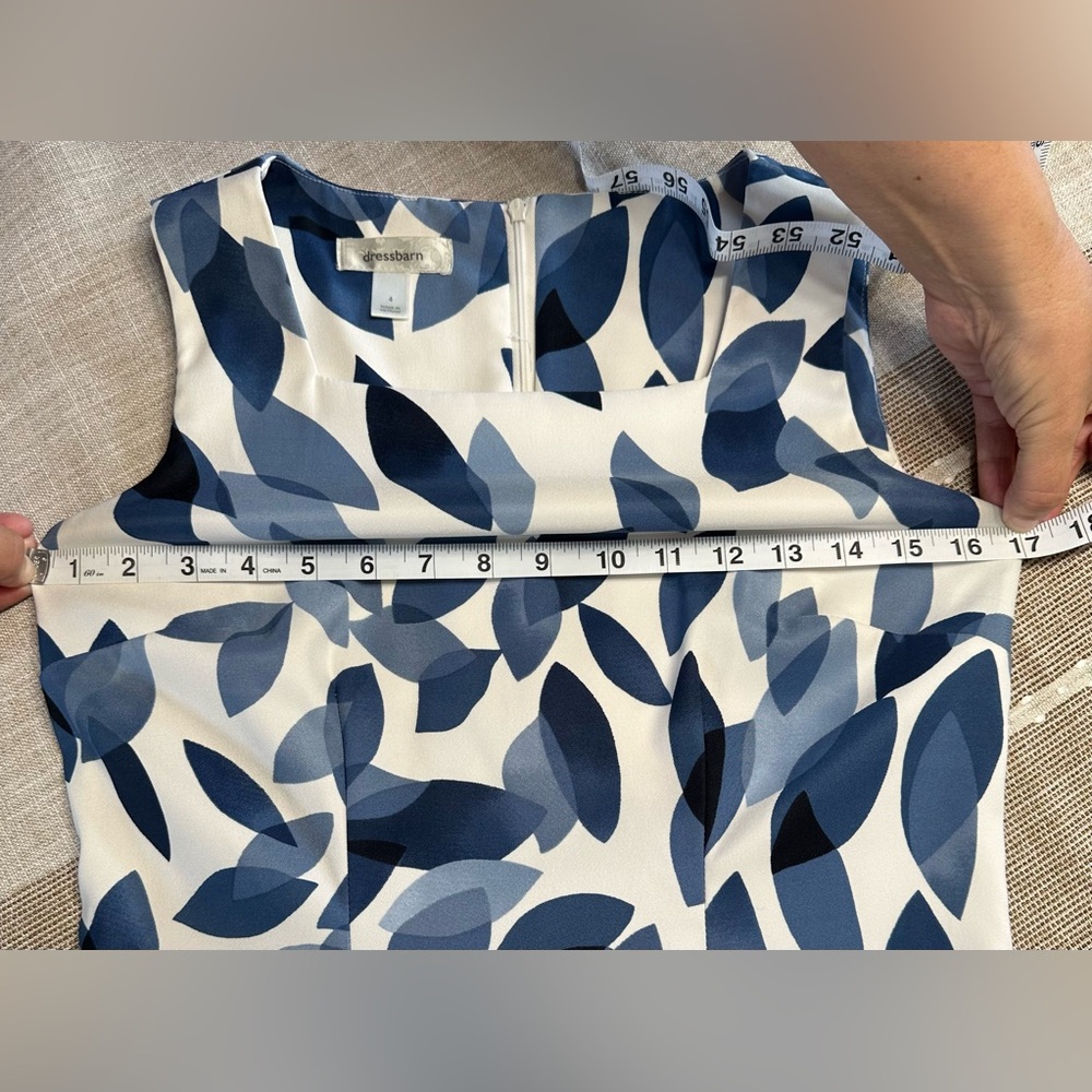Dressbarn Sz 4 Blue and White Sheath Midi Dress Sleeveless - Picture 10 of 12